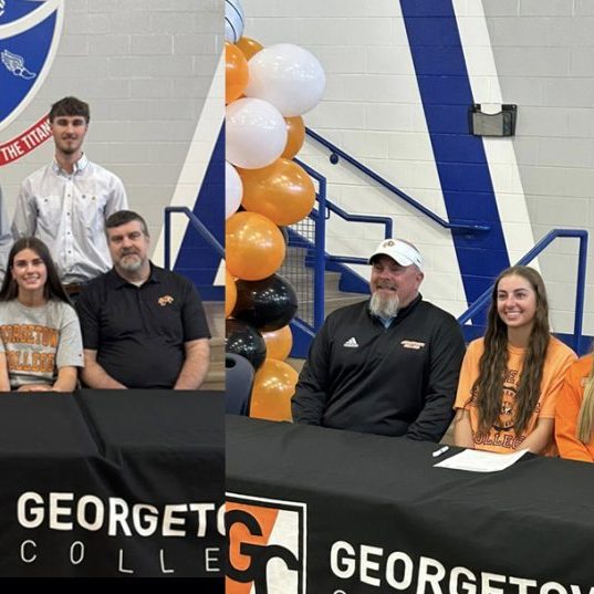 The Harrodsburg Herald/Wesley Bird
Mercer County Titans volleyball players Grayson Perry and Addisen Shepherd are continuing their education and athletic careers with the Georgetown Tigers this fall.
