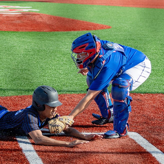 The Harrodsburg Herald/Wesley Bird Senior Noah Worthington tagged out the Admirals runner at home plate in the Titans' 12th Region tournament match-up with Danville on Wednesday, May 27.