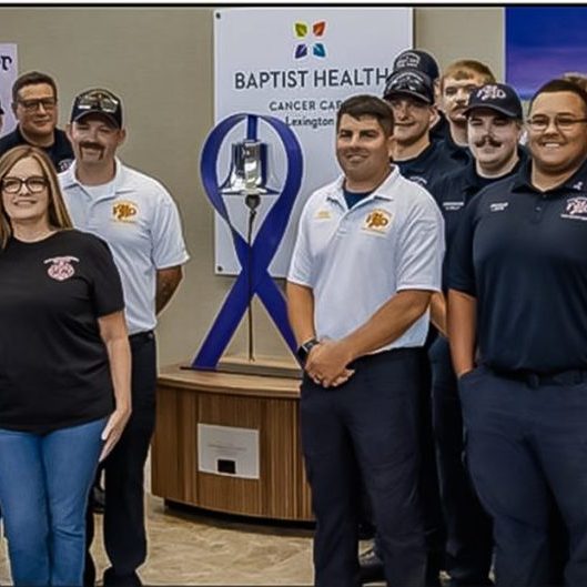 The Harrodsburg Herald/Wesley Bird
The Harrodsburg Fire Department donated a new survivor bell at the Baptist Health Lexington Cancer Center in honor of Capt. Shane Naylor, who has been undergoing treatment for stage 4 colorectal cancer since August 2025.